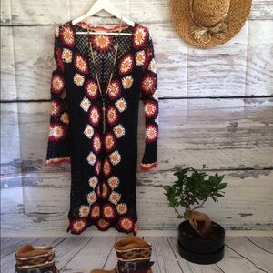 Vintage Black and Orange Crochet Cardigan